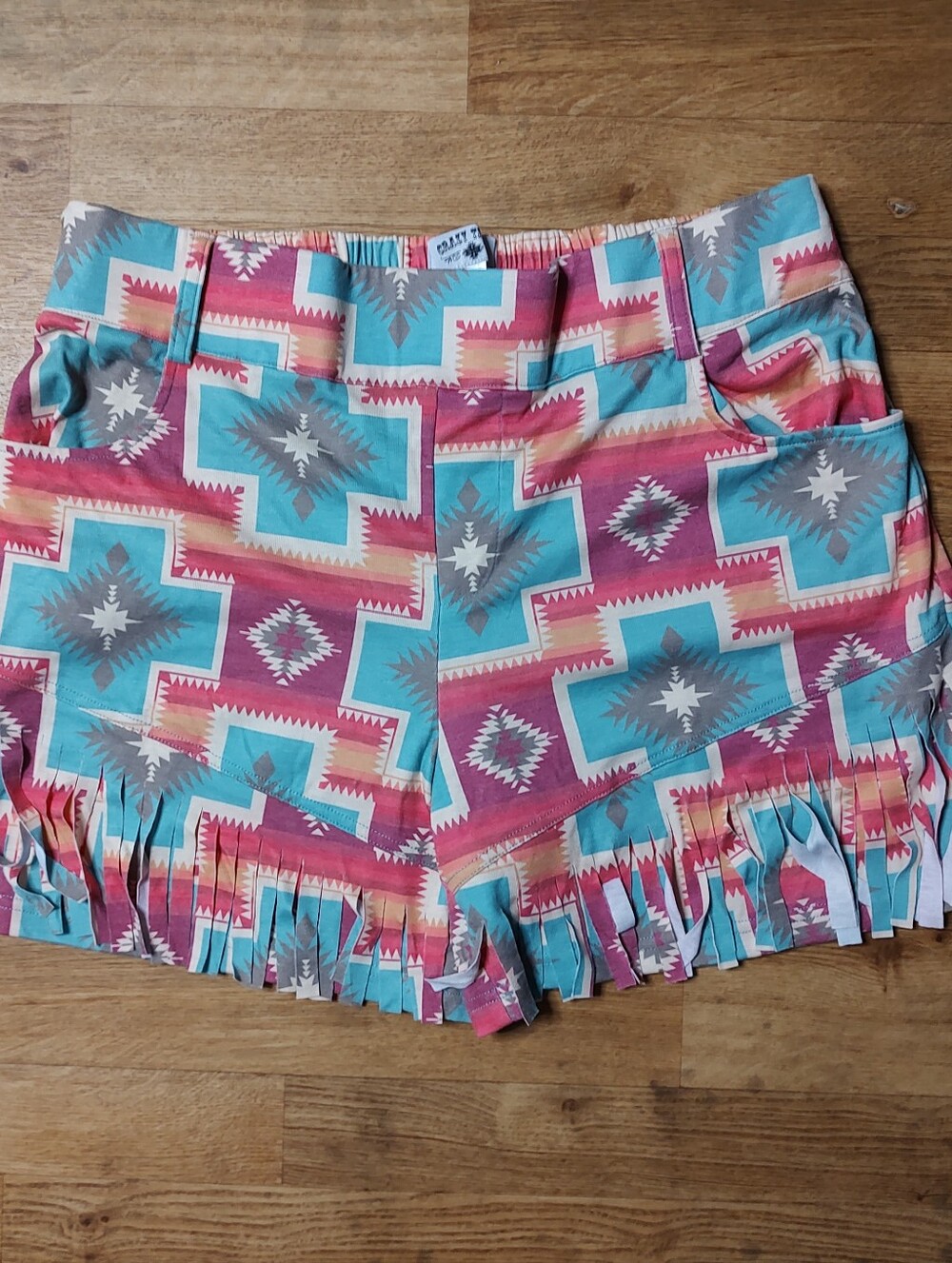 Crazy Train Aztec Fringe Shorts - Teal & Coral